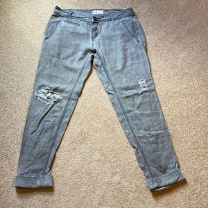 Free People grey linen blend distressed casual pants